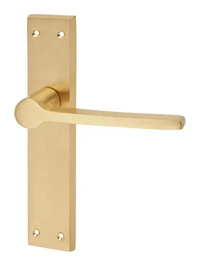 Auchinleck lever door handle in satin brass (H24) – McKee Joinery, Ayrshire