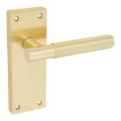 Busbie Reeded lever door handle in satin brass (H23) – McKee Joinery, Ayrshire
