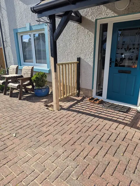 Finished front entrance in Irvine with the repaired canopy and new balustrading either side of the door