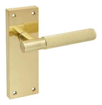 Dean Knurled lever door handle in satin brass (H20) – McKee Joinery, Ayrshire