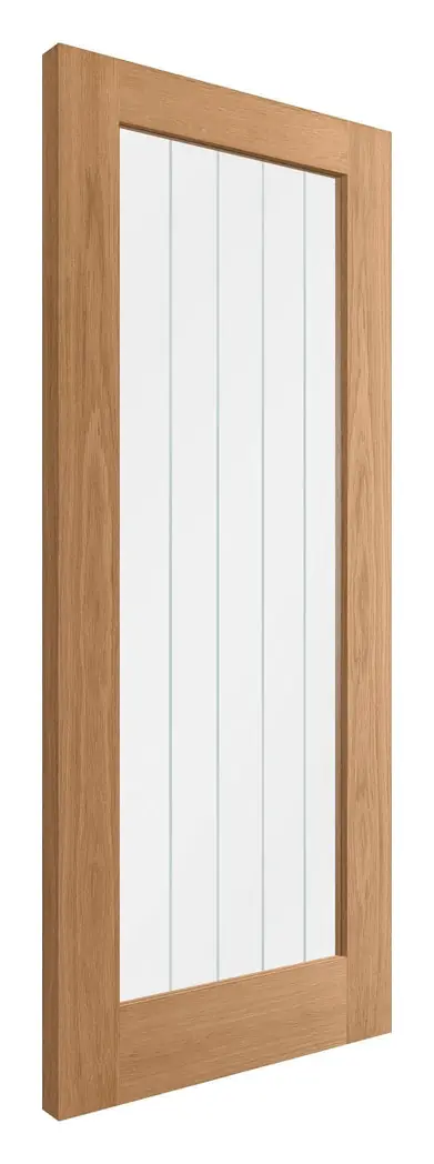 Irvine 1 Light Clear Glazed with Frosted Lines internal door in unfinished oak veneer (D02) – supplied and fitted by McKee Joinery, Ayrshire