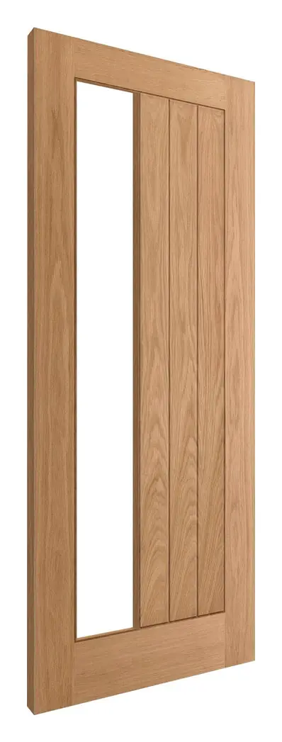 Irvine 1 Light Offset Clear Glazed internal door in unfinished oak veneer (D03) – supplied and fitted by McKee Joinery, Ayrshire