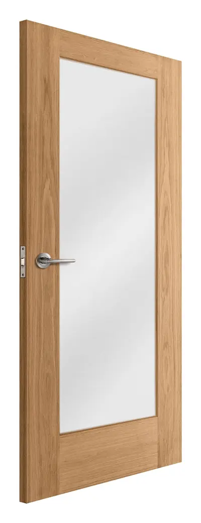 Troon 1 Light Frosted Glazed internal door in unfinished oak veneer (D08) – supplied and fitted by McKee Joinery, Ayrshire
