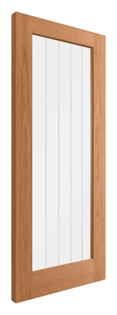 Irvine 1 Light Clear Glazed with Frosted Lines internal door in pre-finished oak veneer (D10) – supplied and fitted by McKee Joinery, Ayrshire