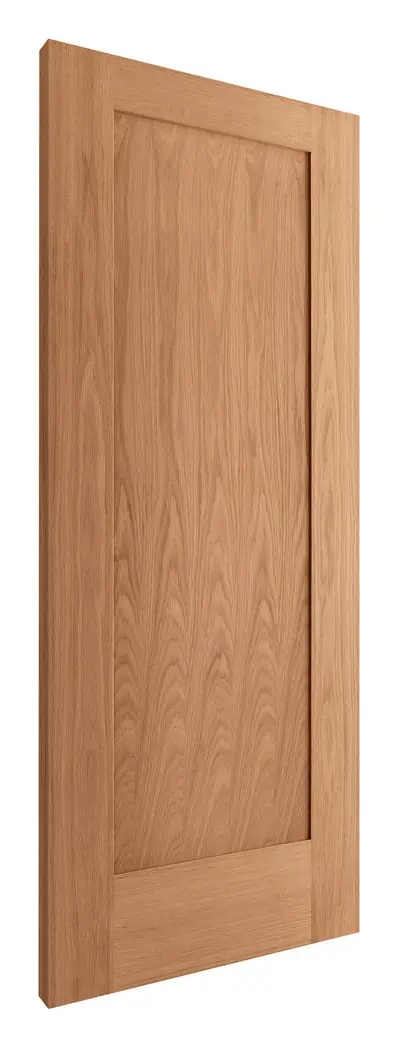 Troon 1 Panel internal door in pre-finished oak veneer (D19) – supplied and fitted by McKee Joinery, Ayrshire