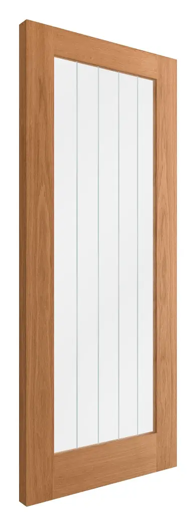 Troon Clear Glazed with Etched Lines internal door in pre-finished oak veneer (D22) – supplied and fitted by McKee Joinery, Ayrshire