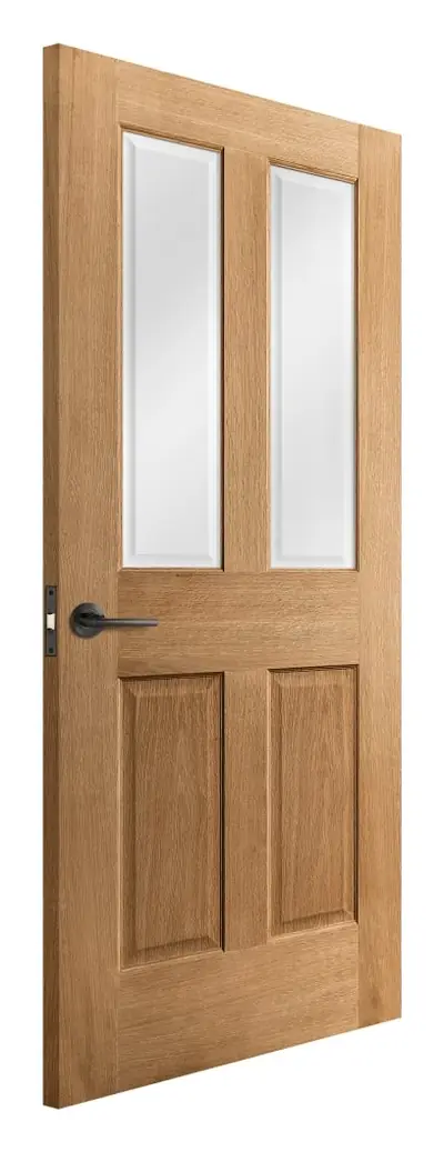 Alloway 2 Panel 2 Light Bevelled Clear Glazed internal door in unfinished oak veneer (D24) – supplied and fitted by McKee Joinery, Ayrshire