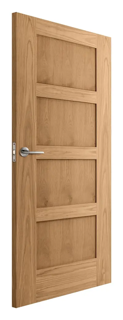 Kilwinning 4 Panel internal door in unfinished oak veneer (D38) – supplied and fitted by McKee Joinery, Ayrshire