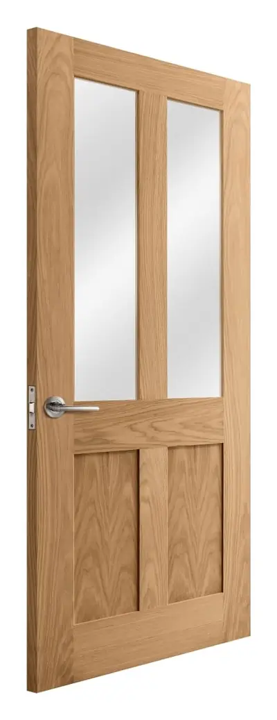 Dundonald 2 Panel 2 Light Clear Glazed internal door in unfinished oak veneer (D42) – supplied and fitted by McKee Joinery, Ayrshire