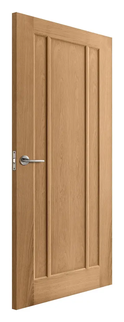 Girvan 3 Panel internal door in unfinished oak veneer (D43) – supplied and fitted by McKee Joinery, Ayrshire