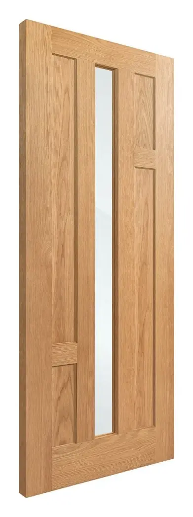 Stewarton 4 Panel 1 Light Clear Glazed internal door in pre-finished oak veneer (D51) – supplied and fitted by McKee Joinery, Ayrshire