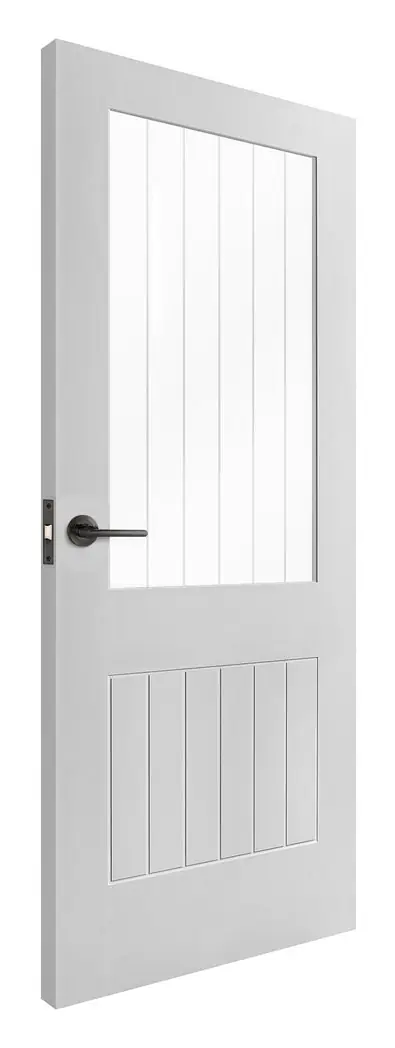Dalry 1 Light Clear Glazed with Etched Lines internal door in white primed (D58) – supplied and fitted by McKee Joinery, Ayrshire