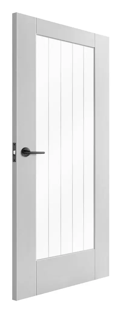 Dalry 1 Light Clear Glazed with Frosted Lines internal door in white primed (D59) – supplied and fitted by McKee Joinery, Ayrshire