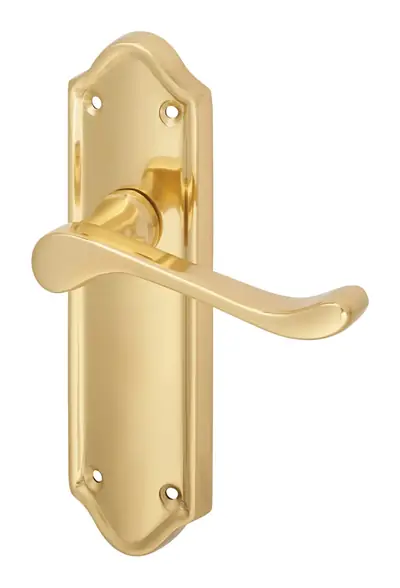 Kilhenzie Scroll lever door handle in polished brass (H34) – McKee Joinery, Ayrshire