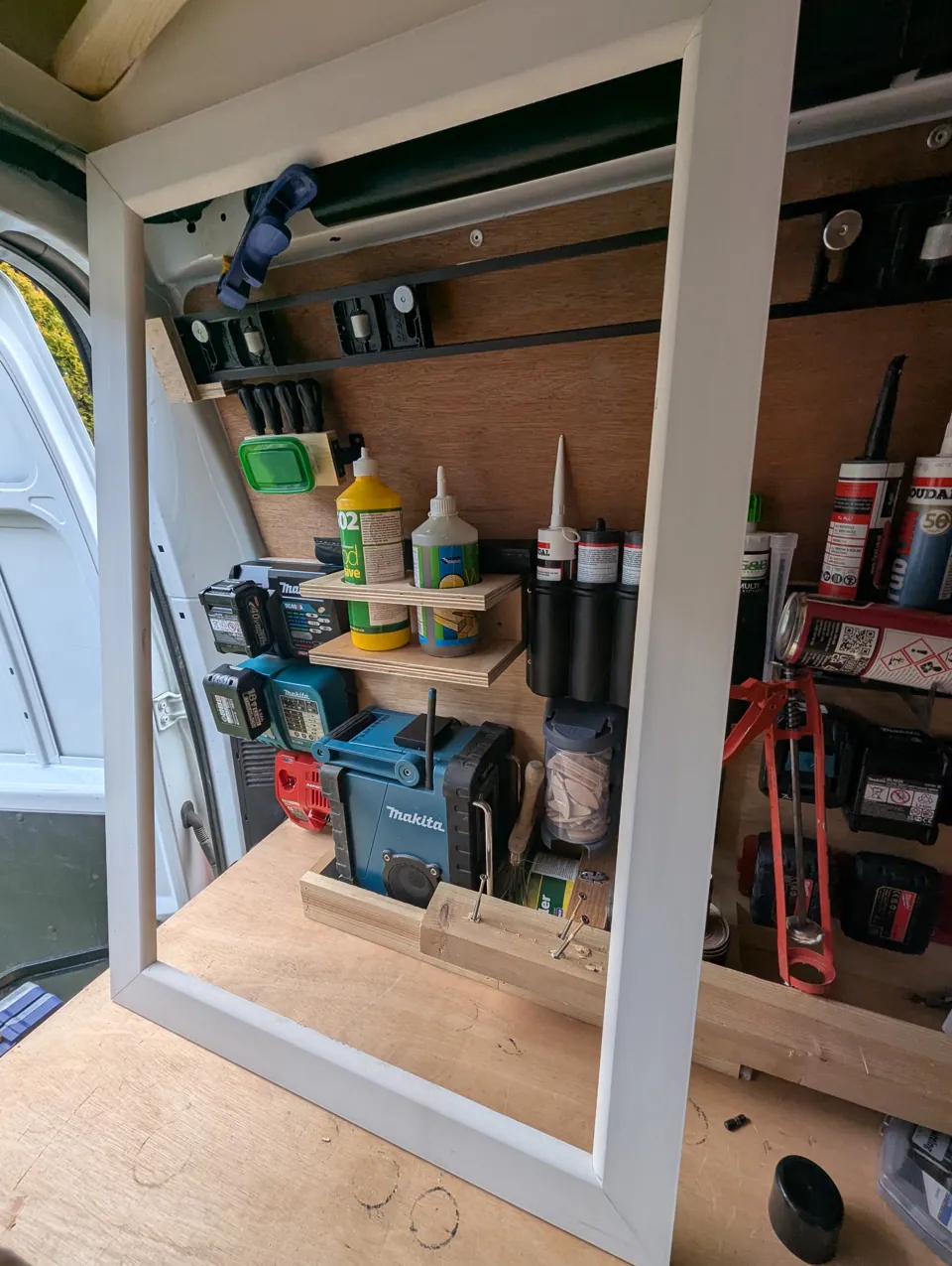 Architrave facing made up as one piece in the van before being fitted over the hatch