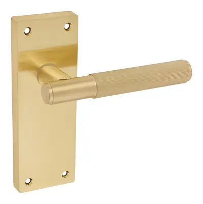 Newark Lined lever door handle in satin brass (H22) – McKee Joinery, Ayrshire